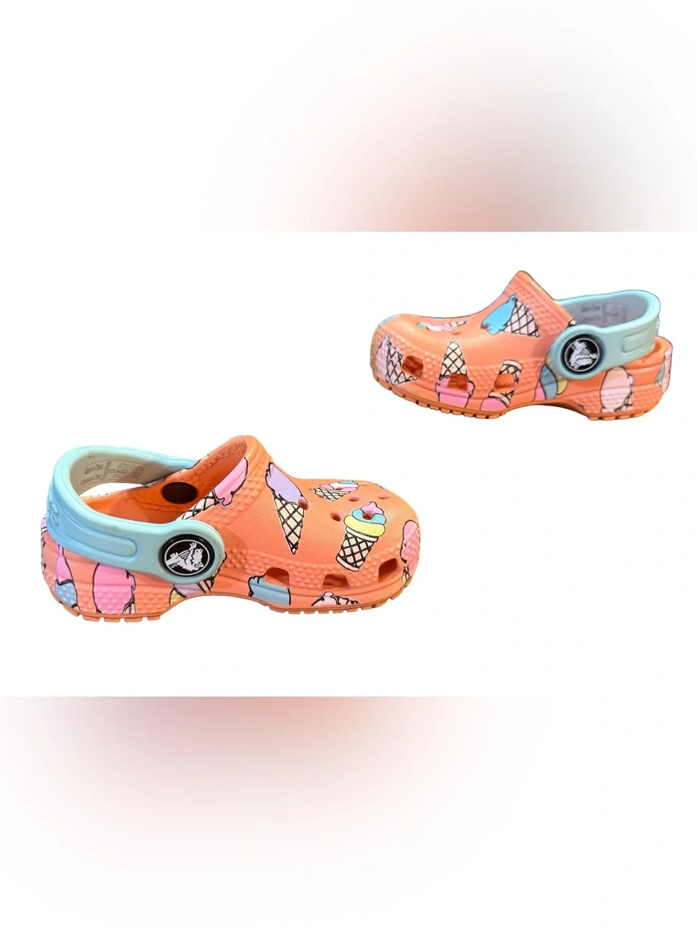 Crocs Toddler Classic Pool Party Ice Cream Clogs Papaya/Blue Children’s Size 4